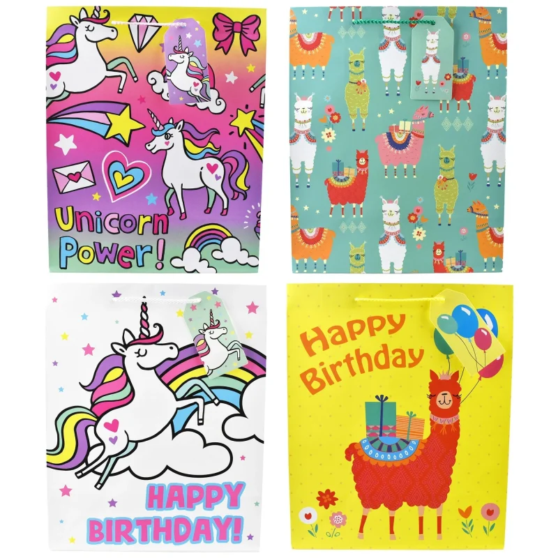 unicorn llama party favor bags 12 75 inch 4 pack