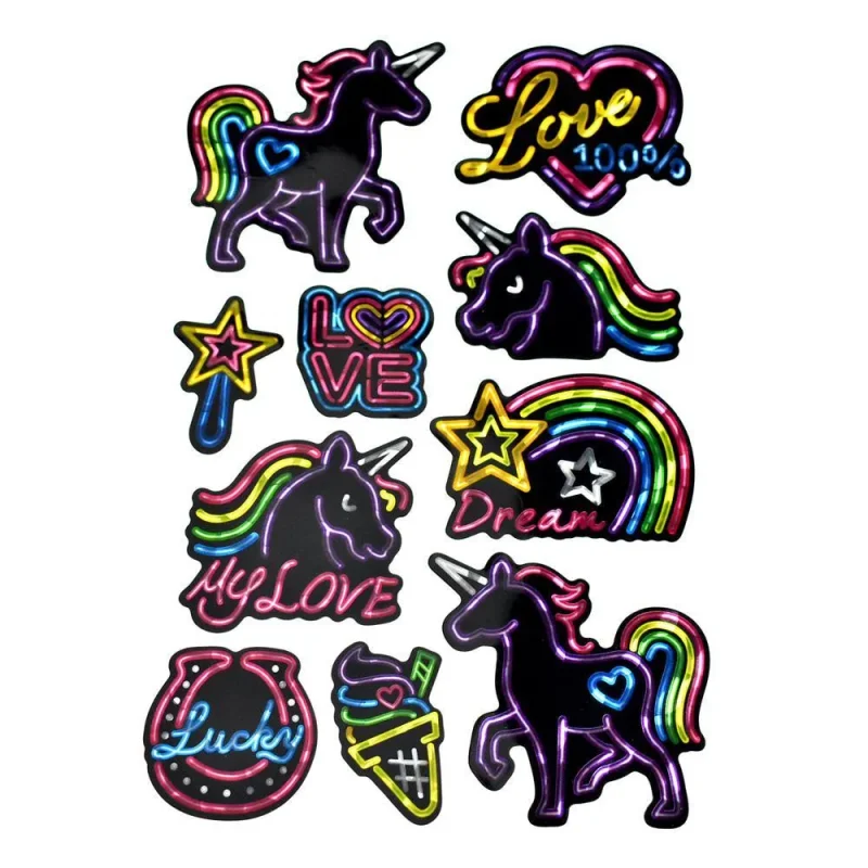 unicorn love holographic neon stickers pack of 10