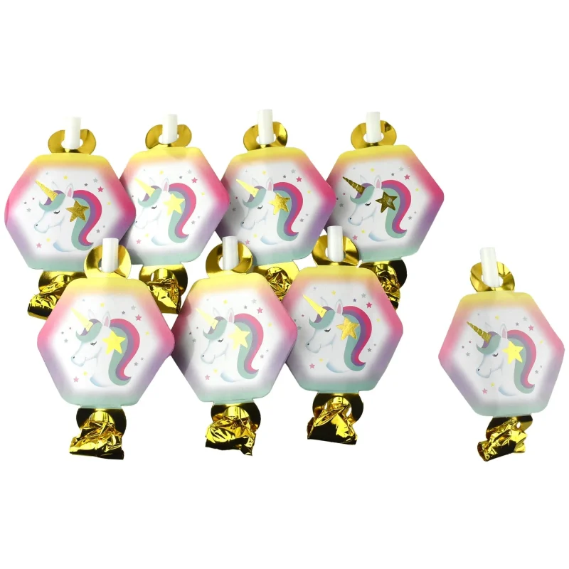 unicorn rainbow hexagon party horns 5 8 pack