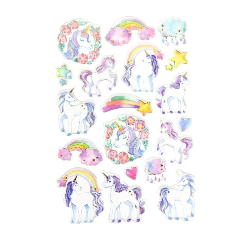 unicorn watercolor epoxy stickers 19 piece set