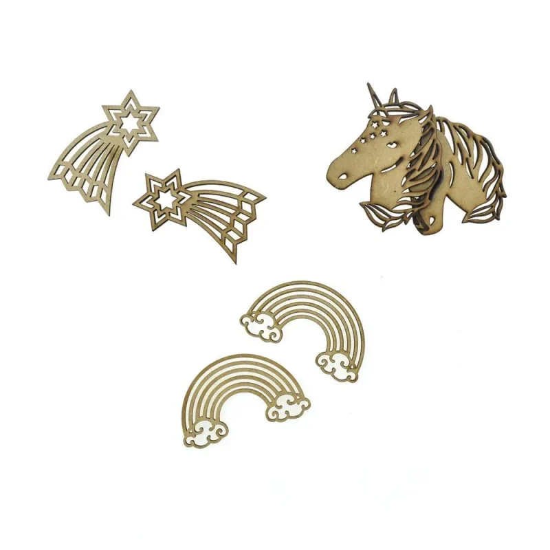 unicorn wooden laser cut shapes natural 6 pack