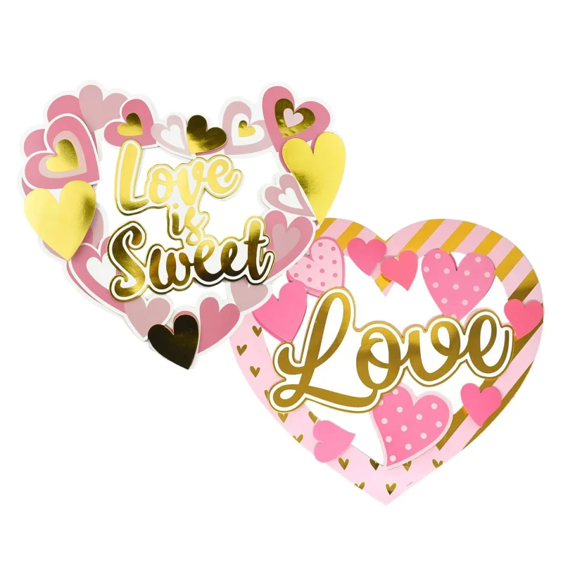 valentine 3d hot stamped decorations 13 inch 2 piece set