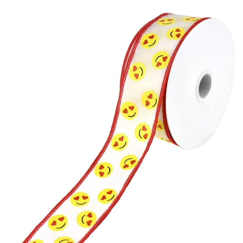 valentine s day heart eyes emoji wired ribbon 10 yards 1 3 8 inch