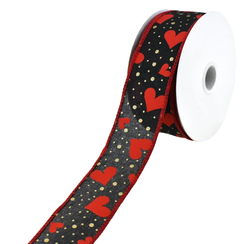 valentine s day heart polka dot wired ribbon 1 5 x 10yd