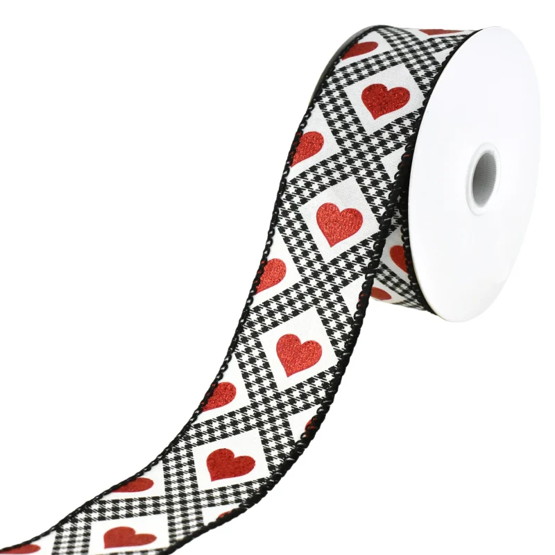 valentines gingham argyle glitter heart ribbon 1 5 inch x 10 yards