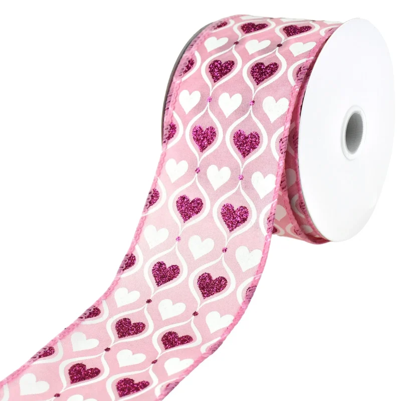 valentines glitter heart hourglass ribbon 2 5 x 10yd