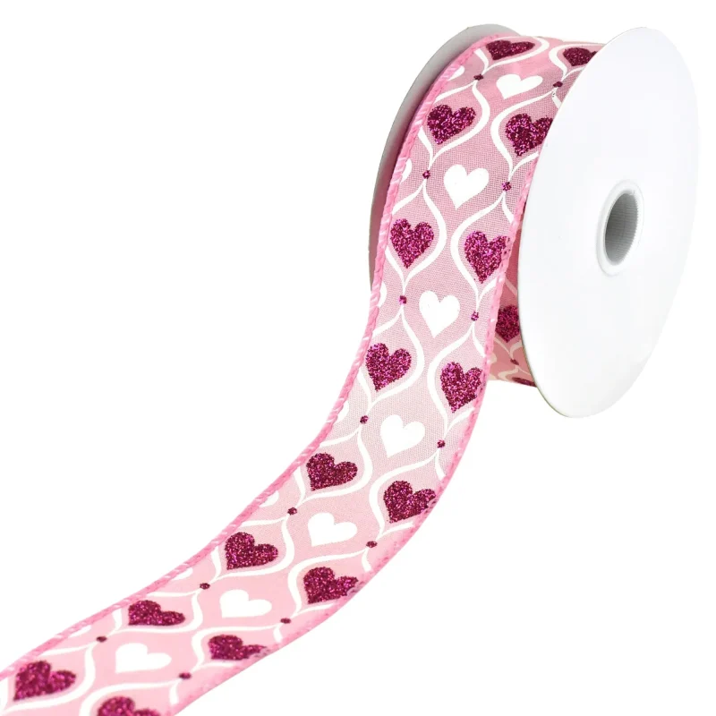 valentines glitter hearts wired ribbon 1 5 x 10yd