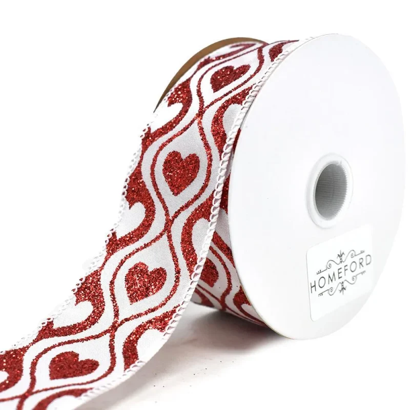 valentines glitter love swirls wired ribbon 1 5 10yd