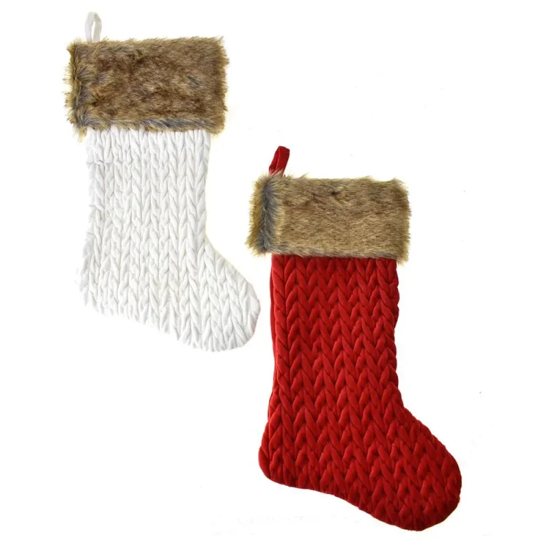 velvet crochet christmas stockings red ivory 20 set of 2