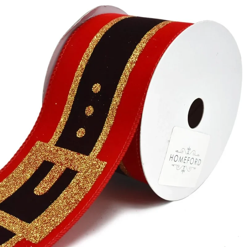 velvet glittered santa belt christmas ribbon 2 5 x 10 yards