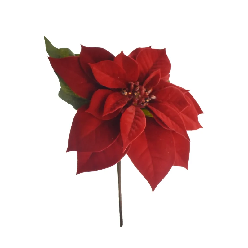 velvet poinsettia stem 14 inch artificial floral pick