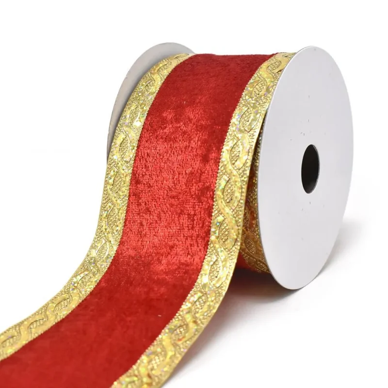 velvet wired edge ribbon red 2 5 x 10yds