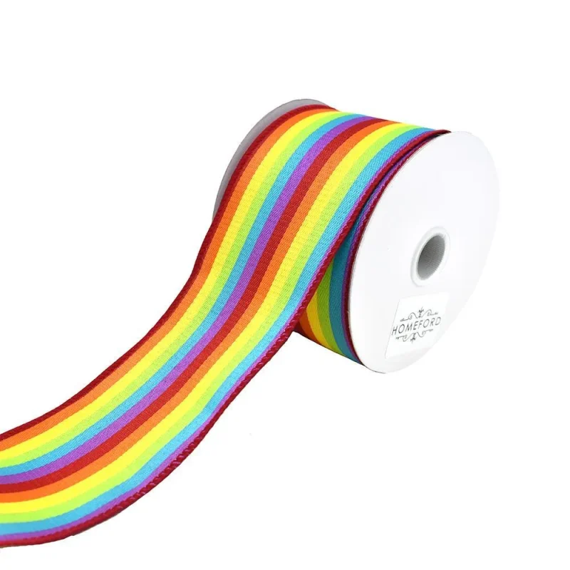 vertical rainbow woven wired ribbon 2 5 x 10 yards