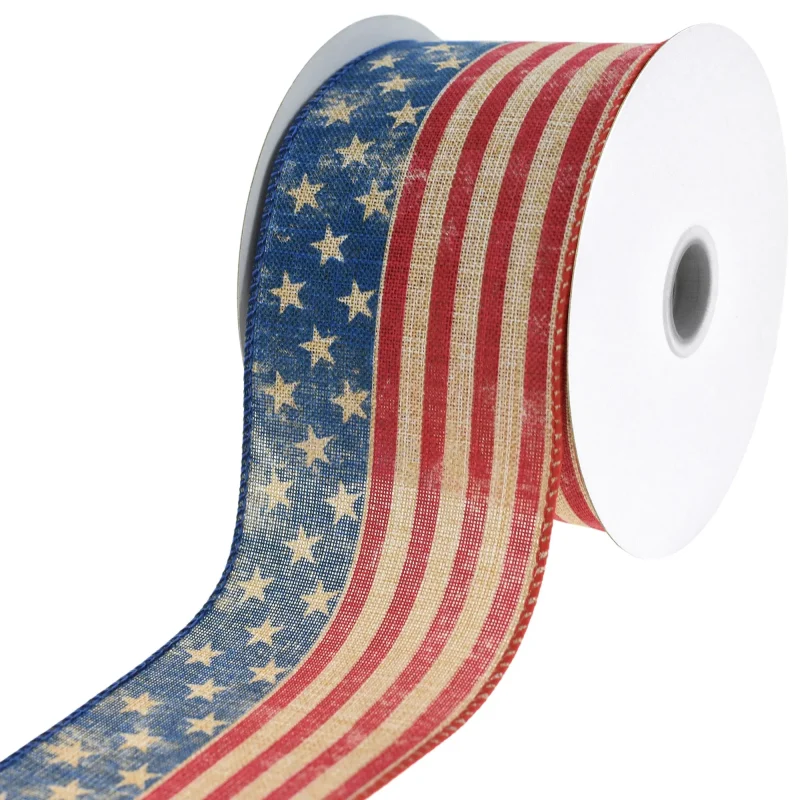 vintage american flag wired ribbon 2 5 x 10 yards patriotic design