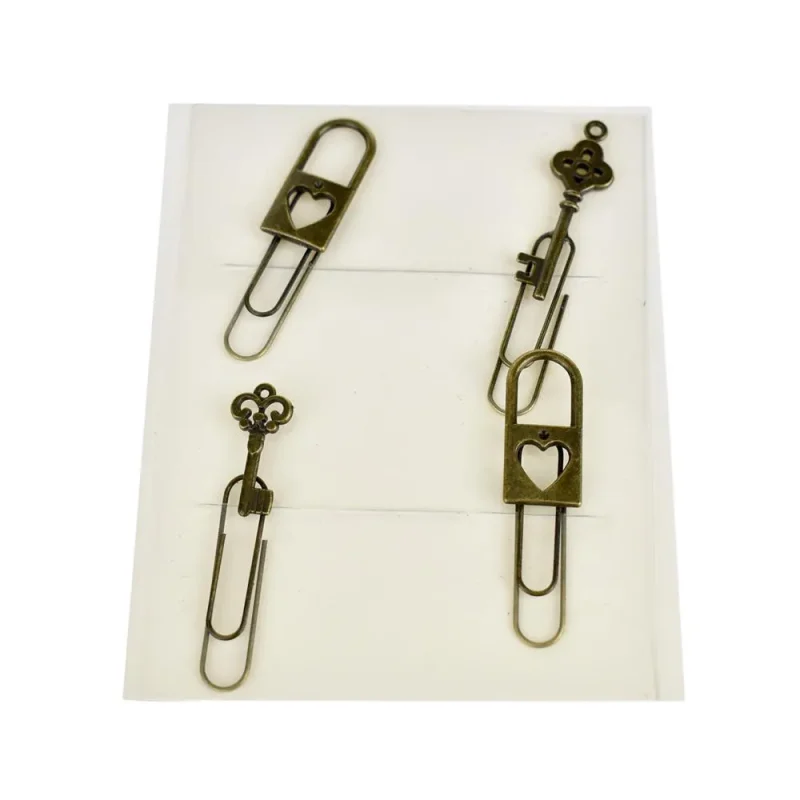 vintage bronze locket key paper clips 4 piece set