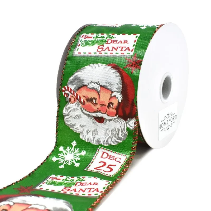 vintage christmas santa letter wired ribbon 2 5 x 10 yards