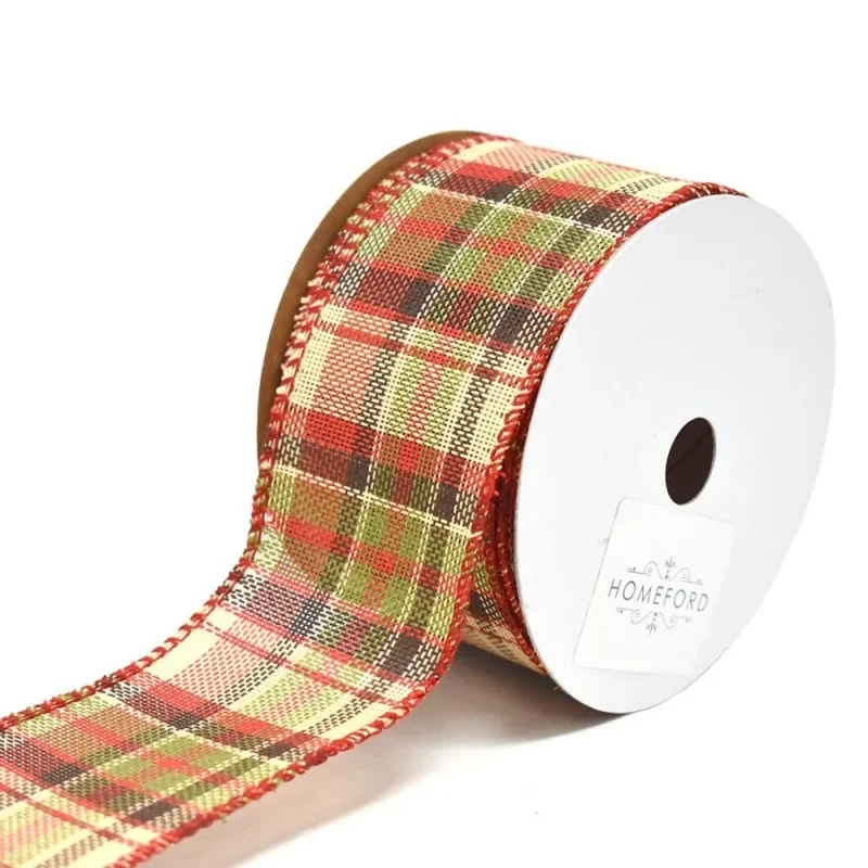 vintage hopsack plaid wired christmas ribbon 2 5 x 10 yards