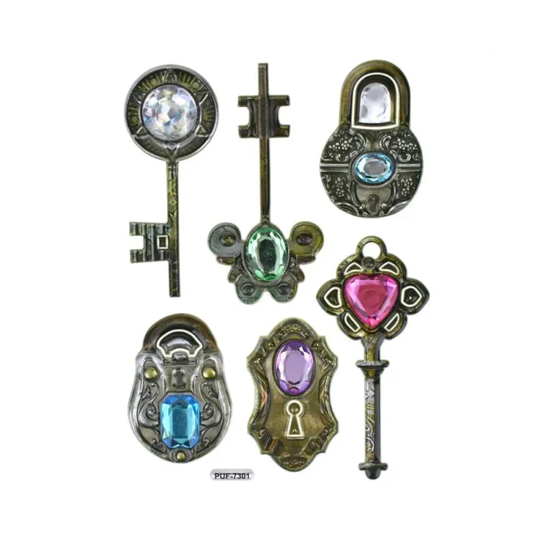 vintage key locket jewel stickers 6 piece set