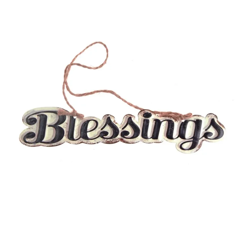 vintage metal blessing sign black off white 8x1 6 inches