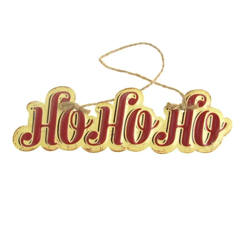 vintage metal ho ho ho christmas sign red yellow 8x2 5 inches