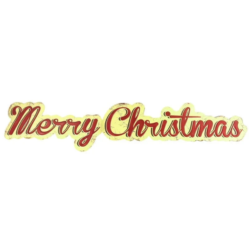 vintage metal merry christmas sign red yellow 35 5 x 7 5