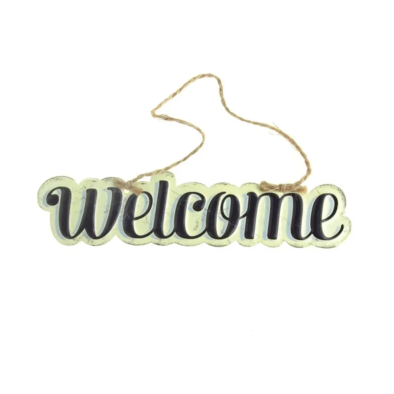 vintage metal welcome sign black off white 8x1 75 inches