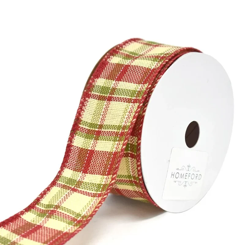 vintage plaid hopsack christmas ribbon 1 5 x 10 yards wired