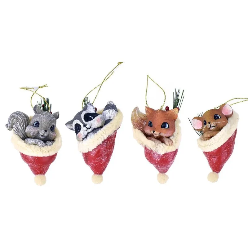 vintage resin animal christmas ornaments 4 piece set 3 5 inch