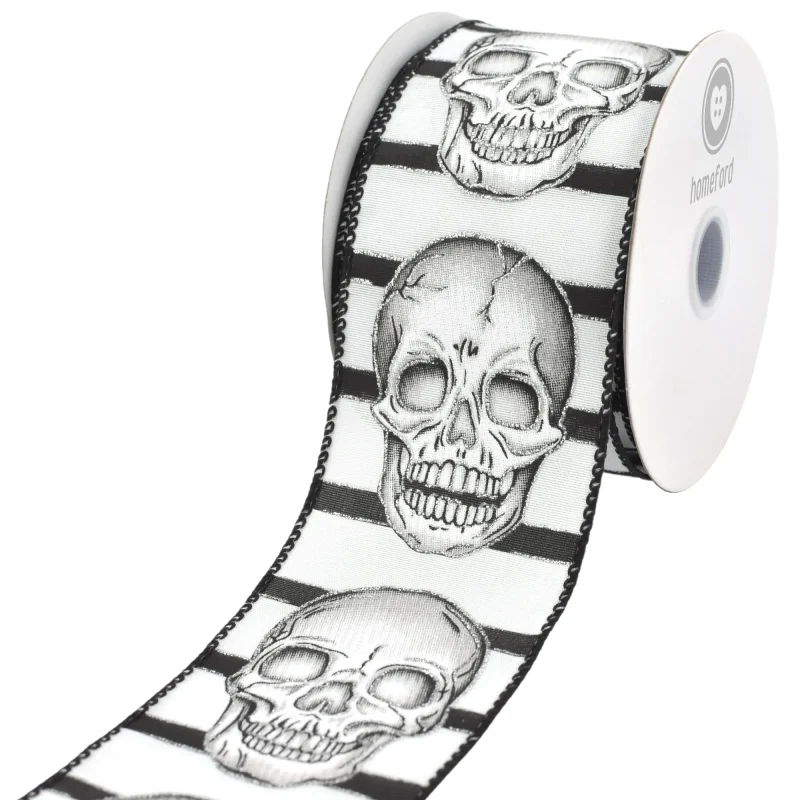 vintage skull satin ribbon 10 yard halloween stripe