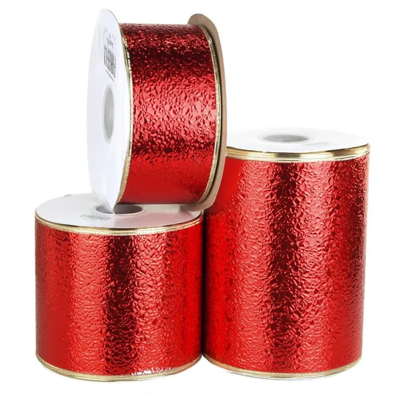 water resistant red cracked ice christmas ribbon w gold edge 50 yards