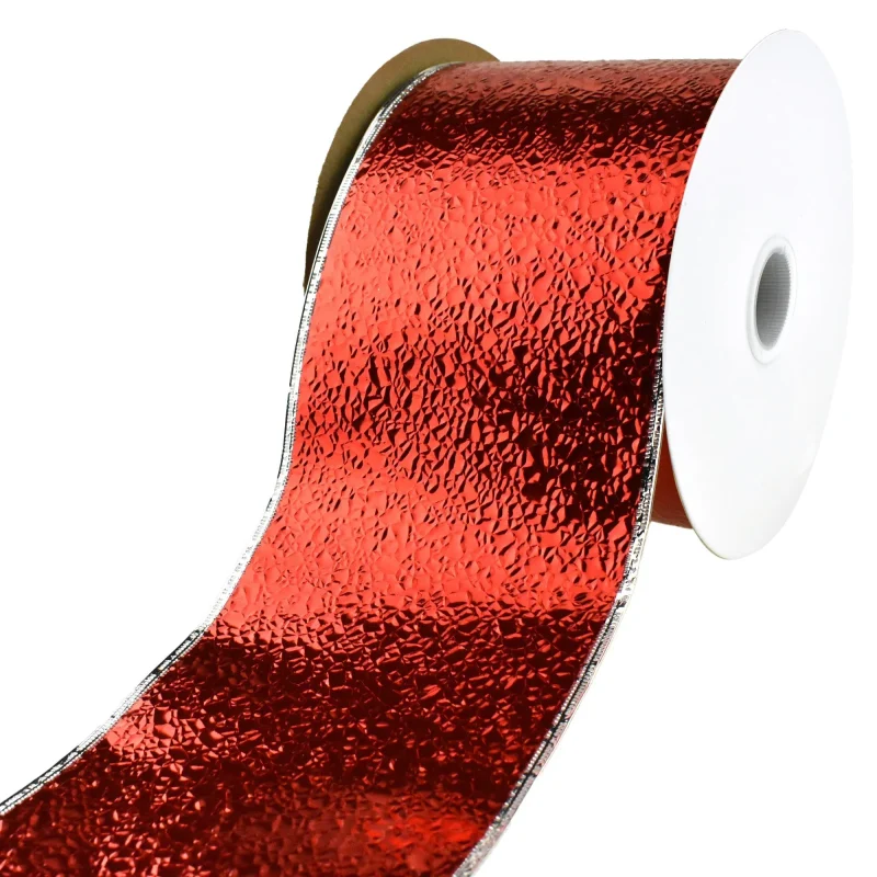 water resistant red silver cracked ice wired christmas ribbon 4 x 50yd