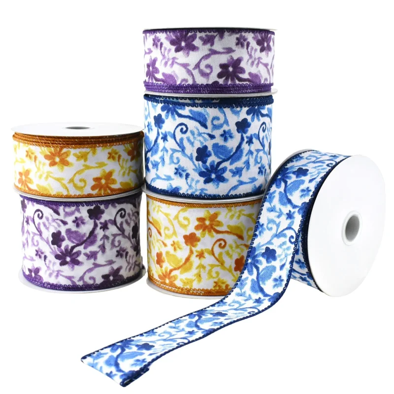 watercolor floral wired ribbon 1 5 x 10 yards