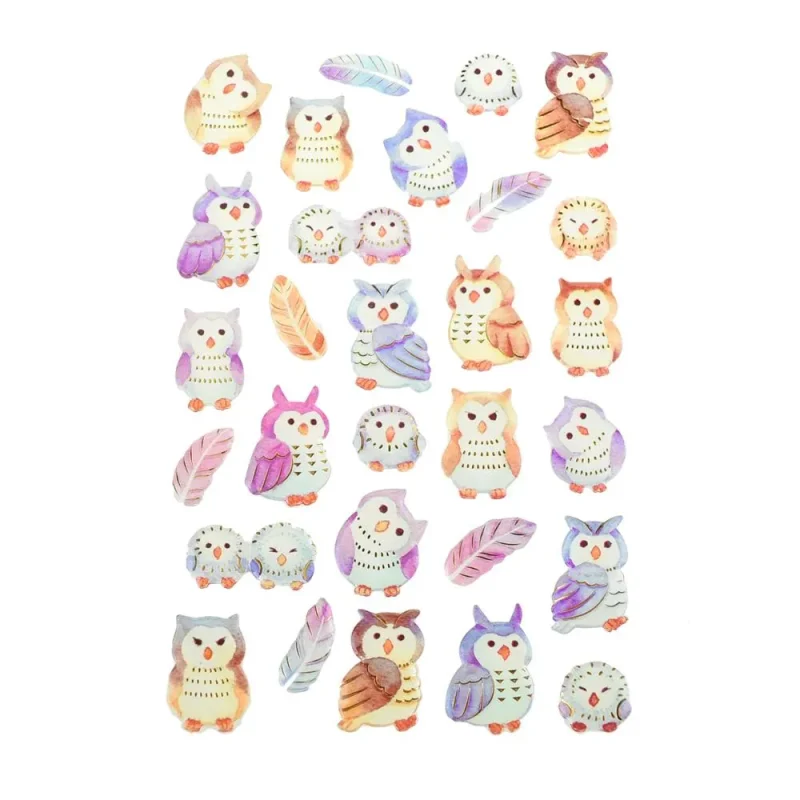 watercolor owl epoxy stickers 29 piece foil set