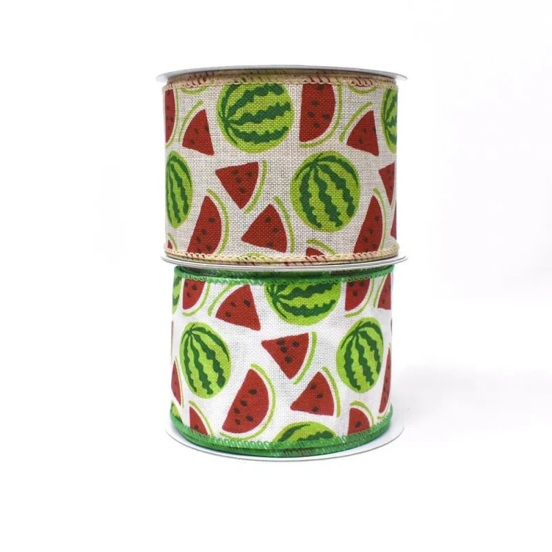 watermelon print wired canvas ribbon 2 5 x 10yd