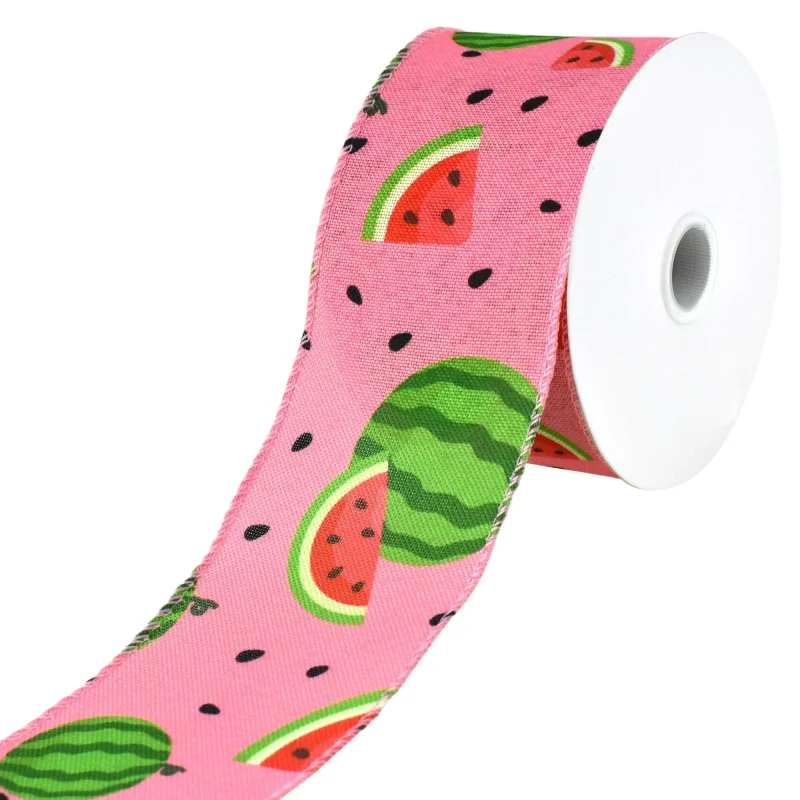 watermelon seed faux linen wired ribbon 2 5 x 10 yards