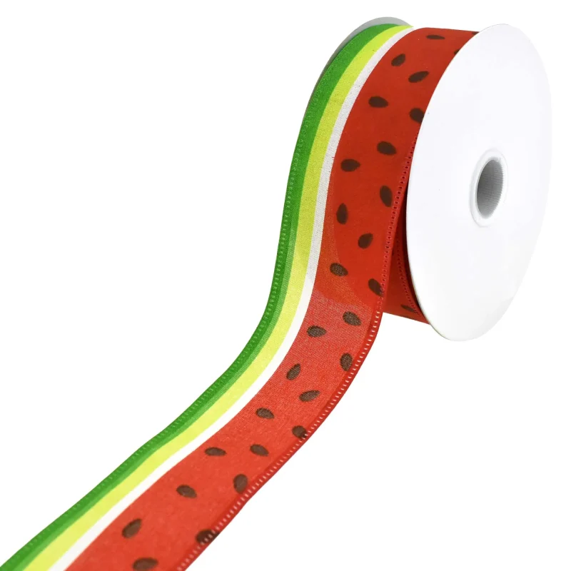 watermelon stripe satin wired ribbon 1 5 x 10 yards