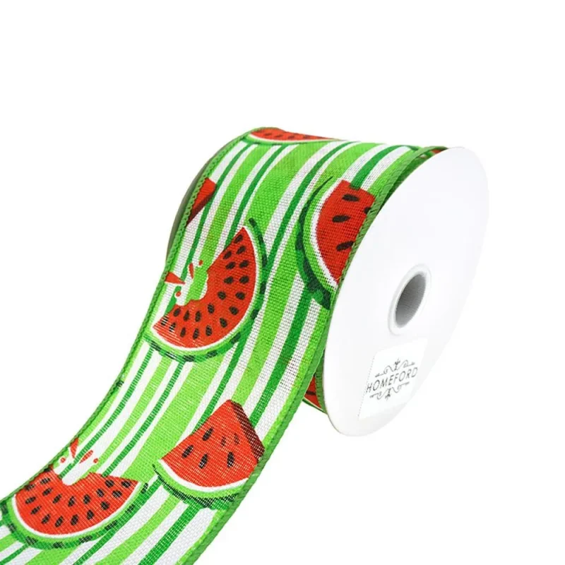 watermelon stripe wired ribbon 2 5 x 10 yards