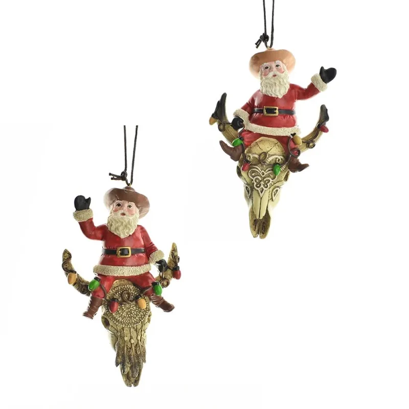 western santa cow skull decor 4 5 inch 2 piece set