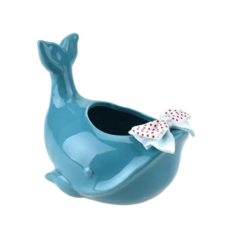 whale ceramic plant pot with ribbon 5 25 inch