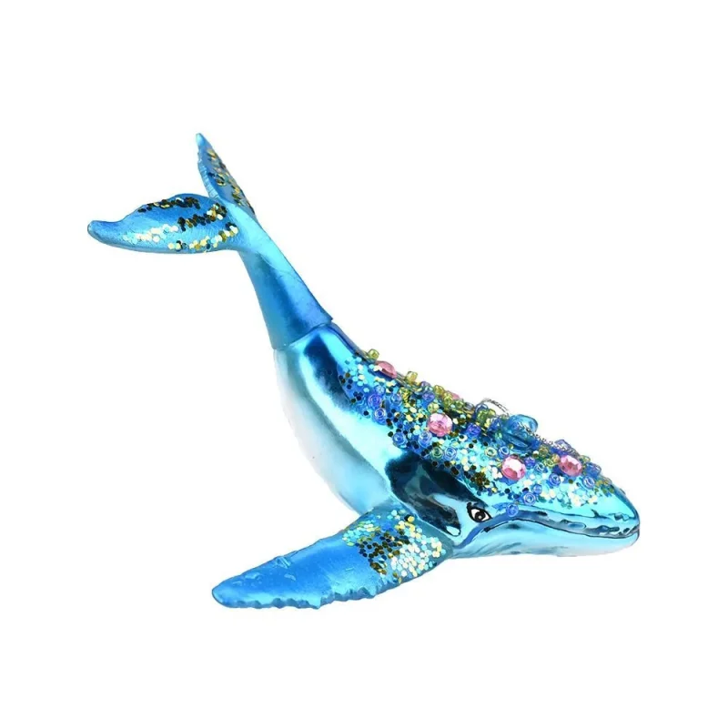 whale christmas ornament with rhinestones 5 inch