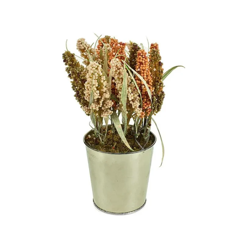 wheat fall decor in metal bucket 10 inch artificial arrangement