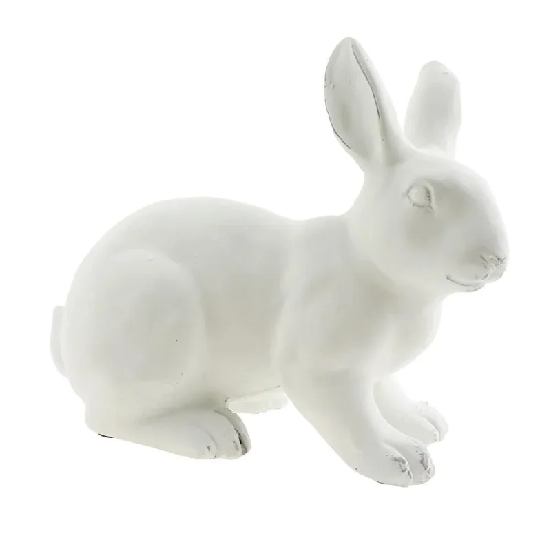 white 11 inch outdoor bunny statue for gardens