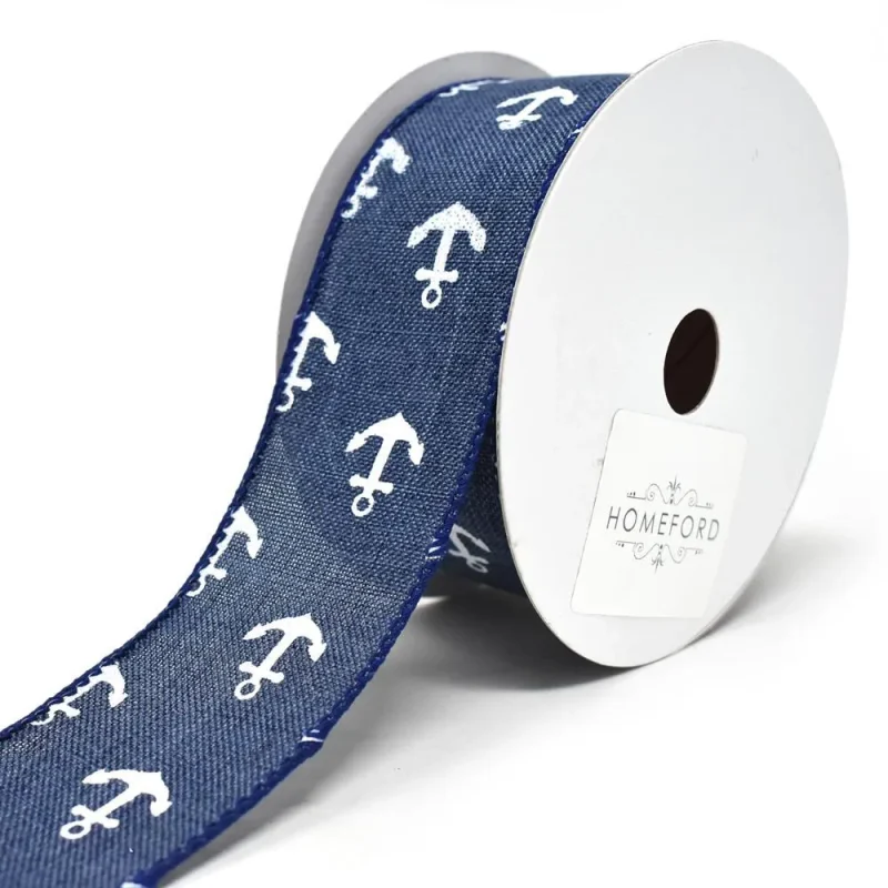 white anchor canvas ribbon 1 5 x 10 yd dark blue