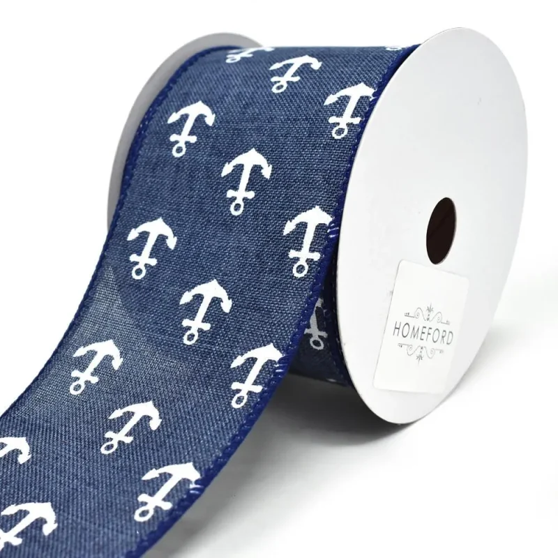 white anchor canvas ribbon dark blue 2 5 x 10yd