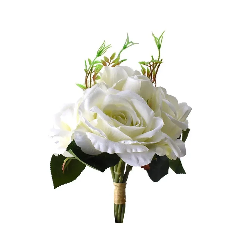 white artificial rose bouquet 11 inch