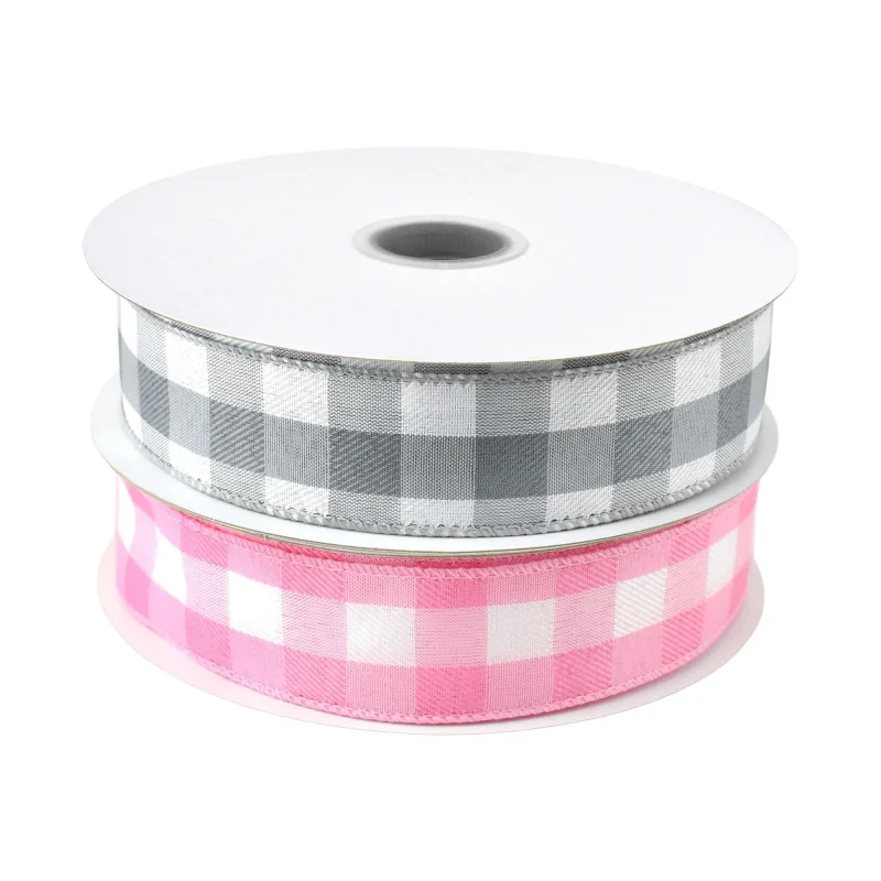 white buffalo plaid wired ribbon 1 5 inch 50 yard roll