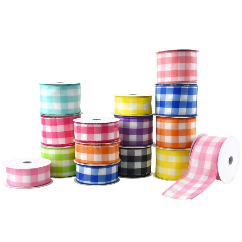 white buffalo plaid wired ribbon