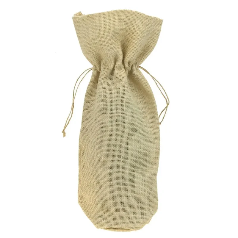 white burlap wine bag with drawstrings 15 inch