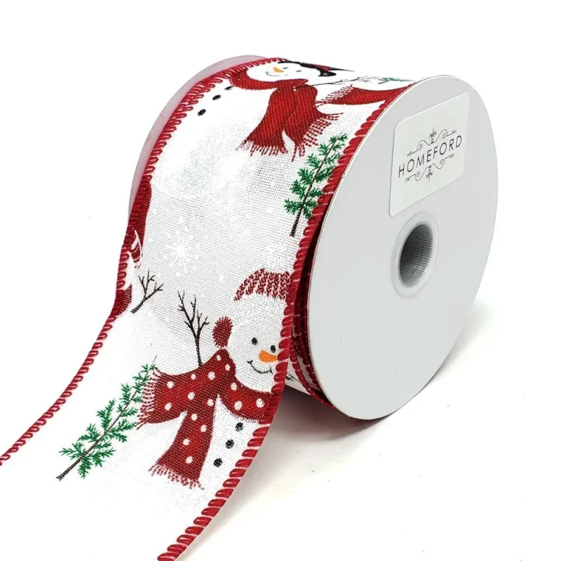 white christmas snowmen linen ribbon 2 5 x 10yd