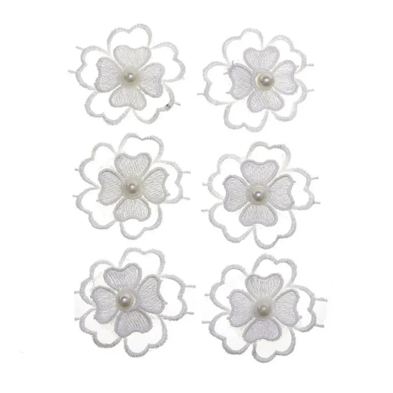 white daffodil organza flower trims 2 inch 6 pack